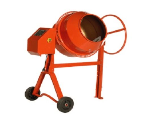 Baumaschinen mieten - Orangener Betonmischer
