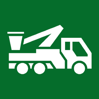 Baugeräte und Baustellenbedarf mieten - Dunkelgrünes Icon mit weisser Arbeitsbühne 